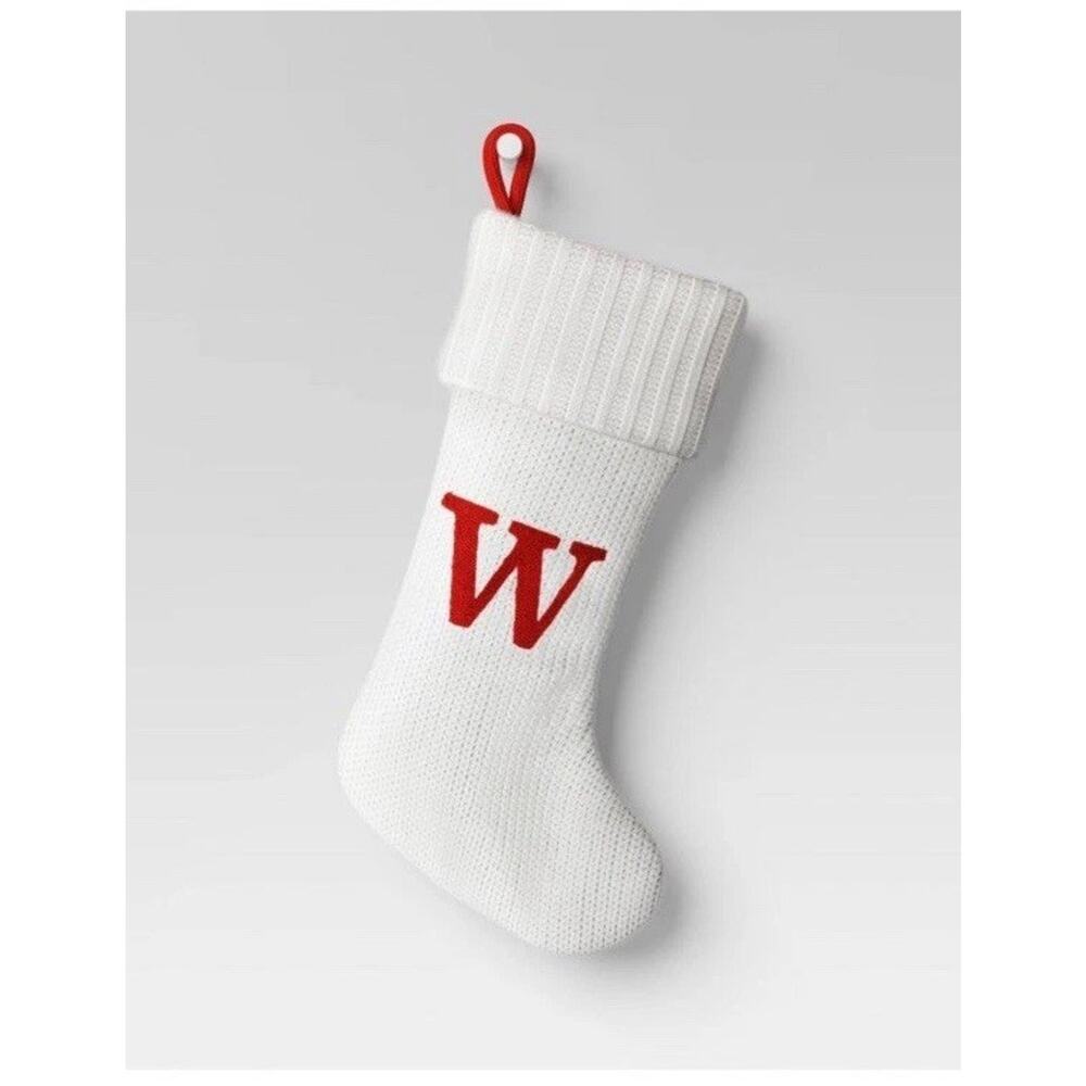 Knit Monogram Christmas Stocking White W - Wondershop